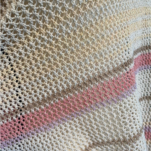 Chico’s Women's Cream Stripe Open Knit Long Sleeve Sweater - Picture 8 of 9